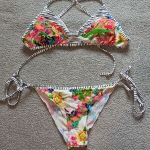 Floral Striped Bikini Set